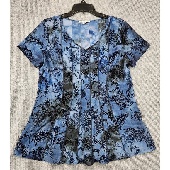 C&B Established 1962 Tops - C&B Established 1962 Blue Black Paisley Floral V-Neck Paneled Top L Burnout
